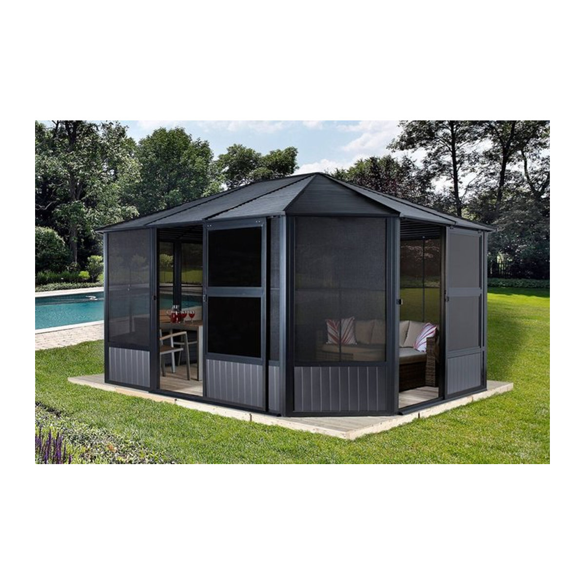 Sojag Kaltwintergarten Charleston Aluminium Modern Anthrazit B/H/T: 384 x 281 x 384 cm - Bild 2