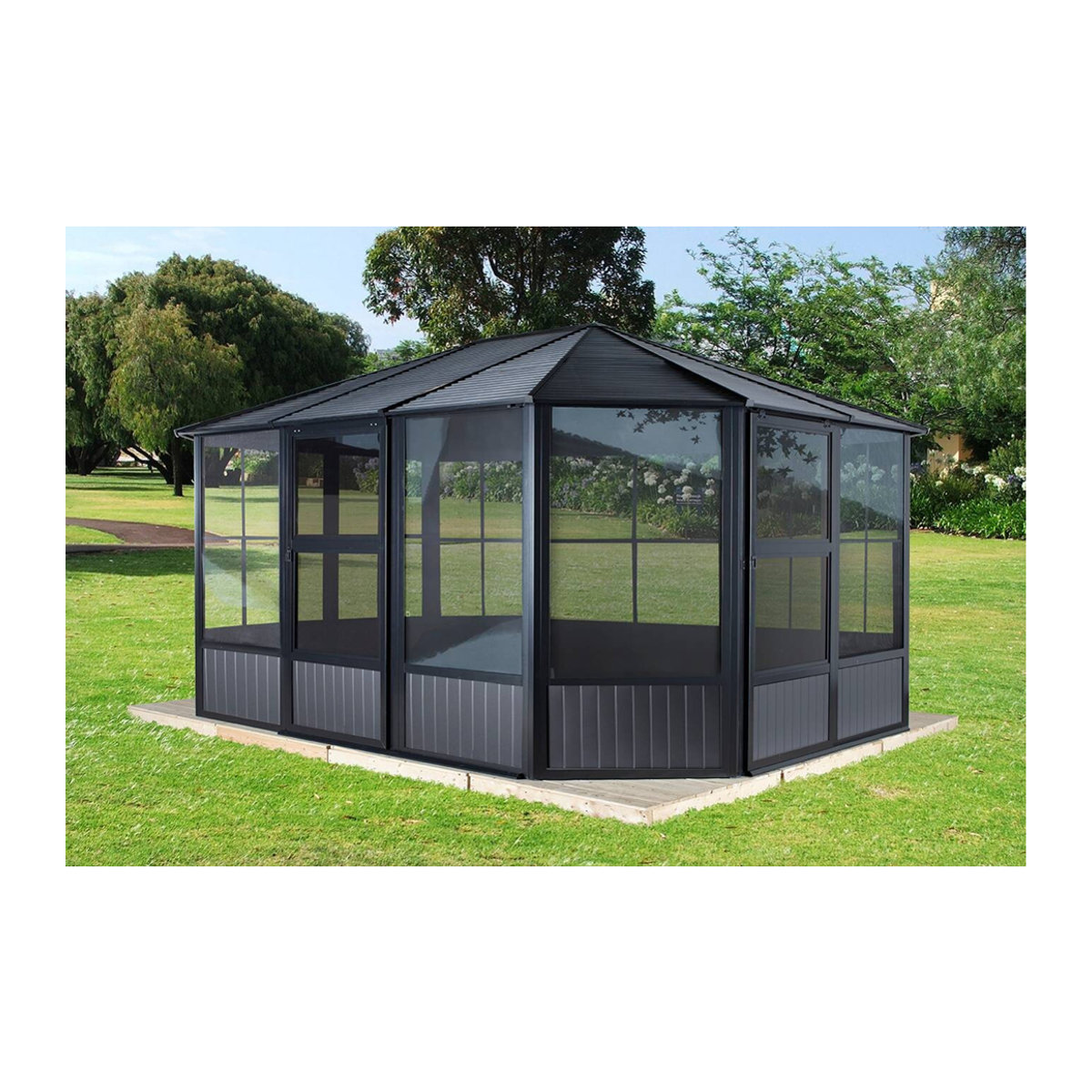 Sojag Kaltwintergarten Charleston Aluminium Modern Anthrazit B/H/T: 384 x 281 x 384 cm - Bild 3