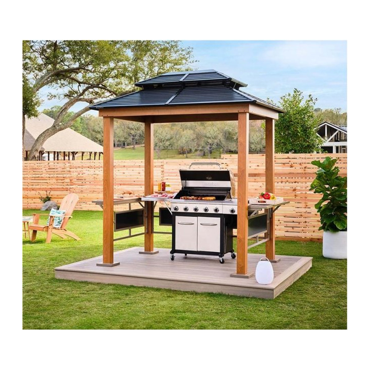 Sojag Pavillon BBQ Maui in Holzoptik braun aus Aluminium B/H/L: 178 x 278 x 243 cm - Bild 3