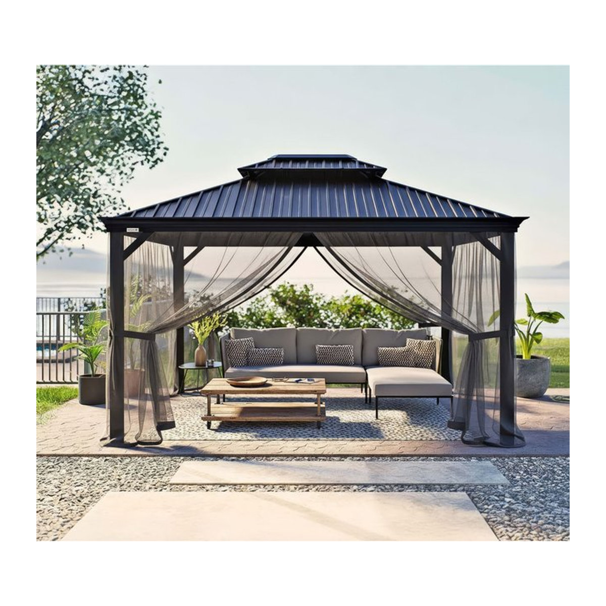 Sojag Pavillon Messina aus Aluminium in Anthrazit, B/T/H: 363 x 298 x 292 cm - Bild 1