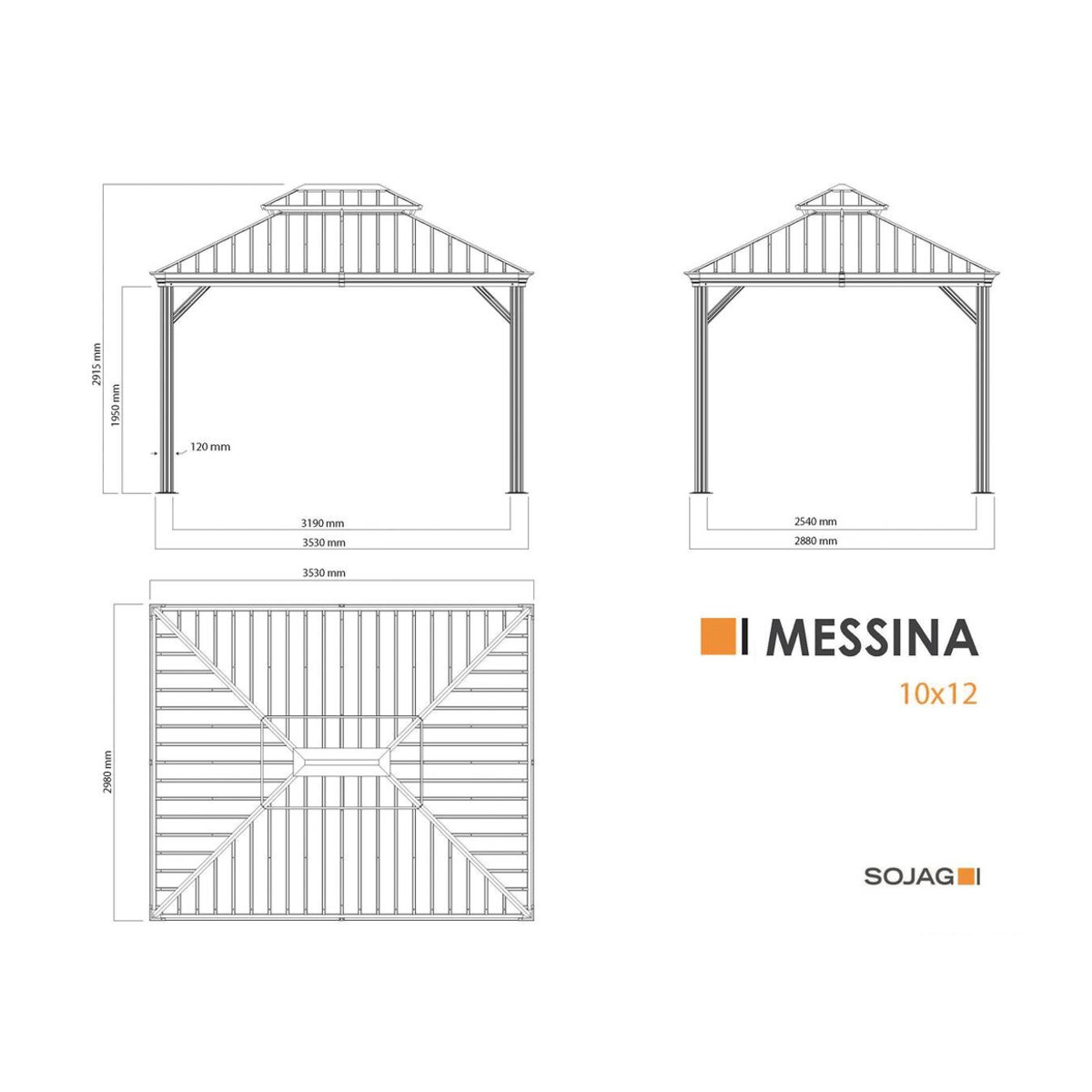 Sojag Pavillon Messina aus Aluminium in Anthrazit, B/T/H: 363 x 298 x 292 cm - Bild 6