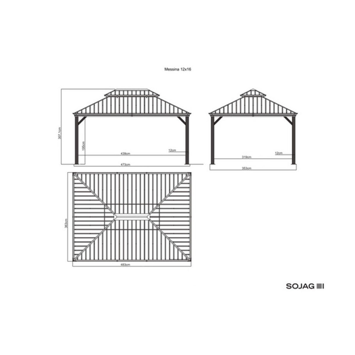 Sojag Pavillon Messina modern aus Aluminium in Anthrazit, B/T/H: 483 x 363 x 307 cm - Bild 2