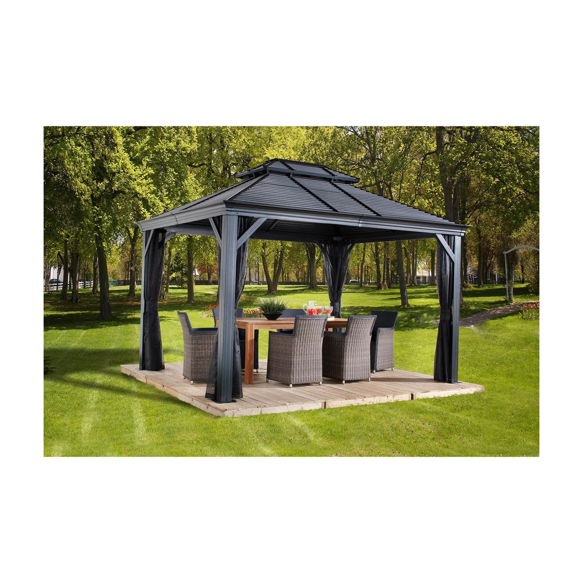Sojag Pavillon Mykonos eckig mit Doppeldach in Grau, B/T: 425 x 299 cm - Bild 3