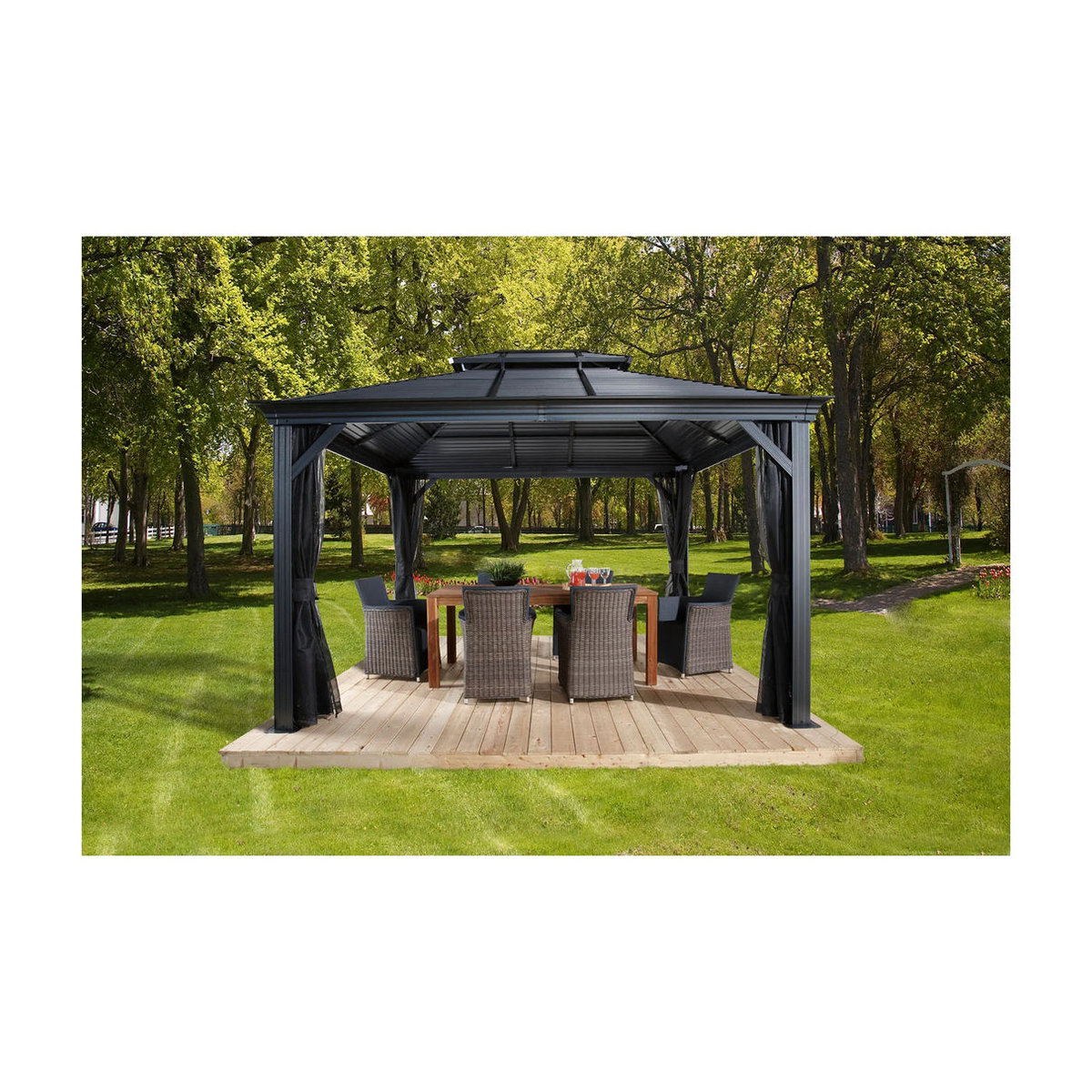 Sojag Pavillon Mykonos eckig mit Doppeldach in Grau, B/T: 425 x 299 cm - Bild 4