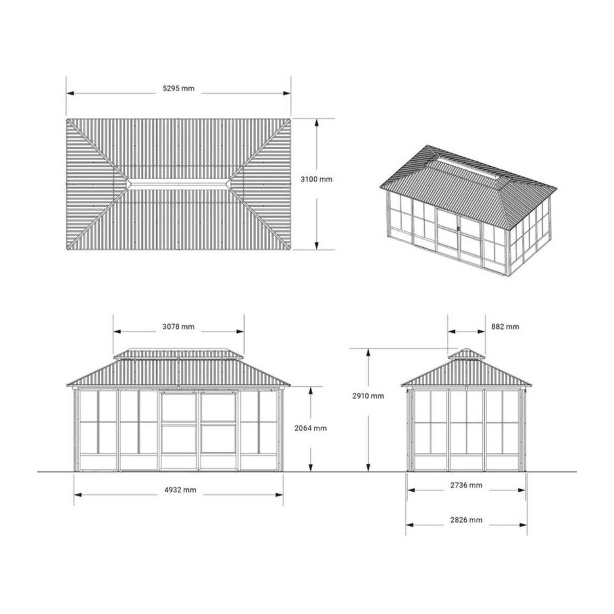 Sojag Pavillon Olan 1017 in Grau-Schwarz B/T/H: 310 x 529,5 x 291 cm - Bild 3