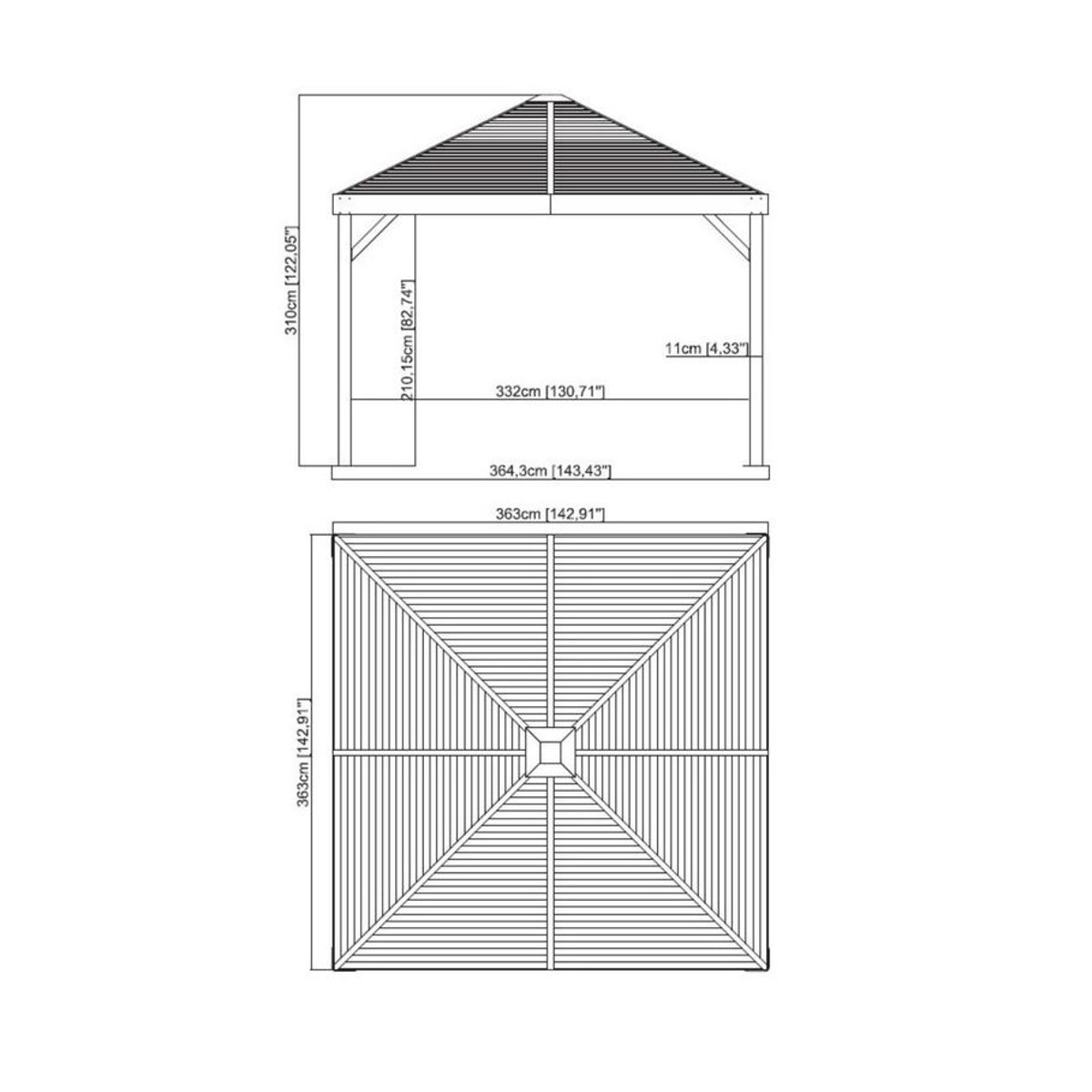 Sojag Pavillon Valencia 12x12 Aluminium in Holzoptik Braun mit Moskitonetz, B/T/H: 363 x 363 x 310 cm - Bild 2