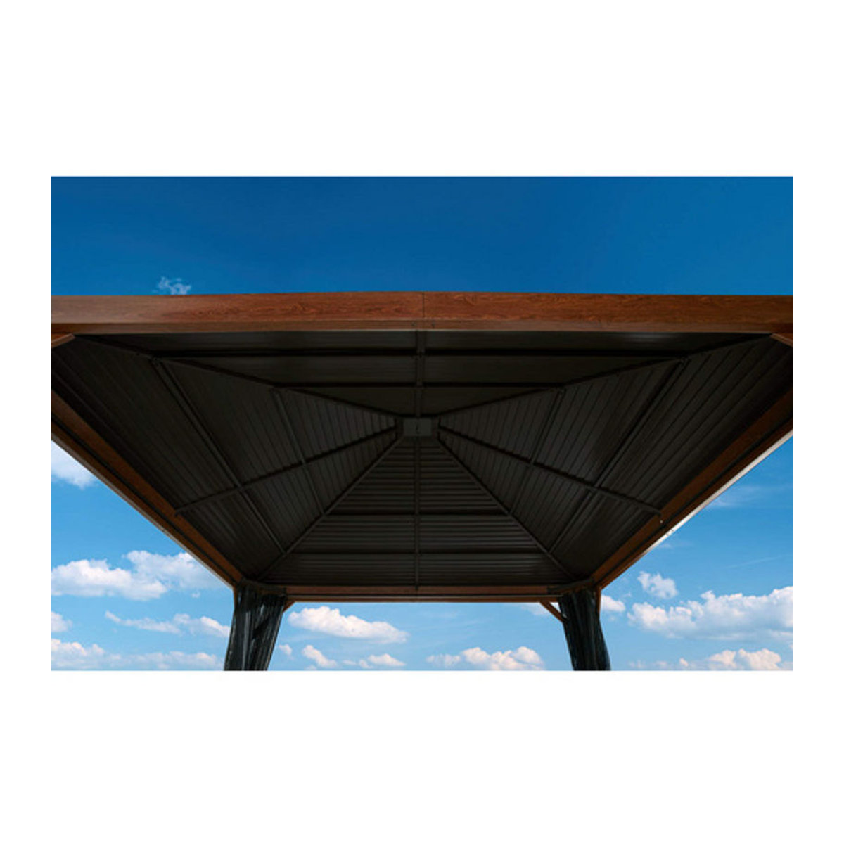 Sojag Pavillon Valencia 12x12 Aluminium in Holzoptik Braun mit Moskitonetz, B/T/H: 363 x 363 x 310 cm - Bild 4