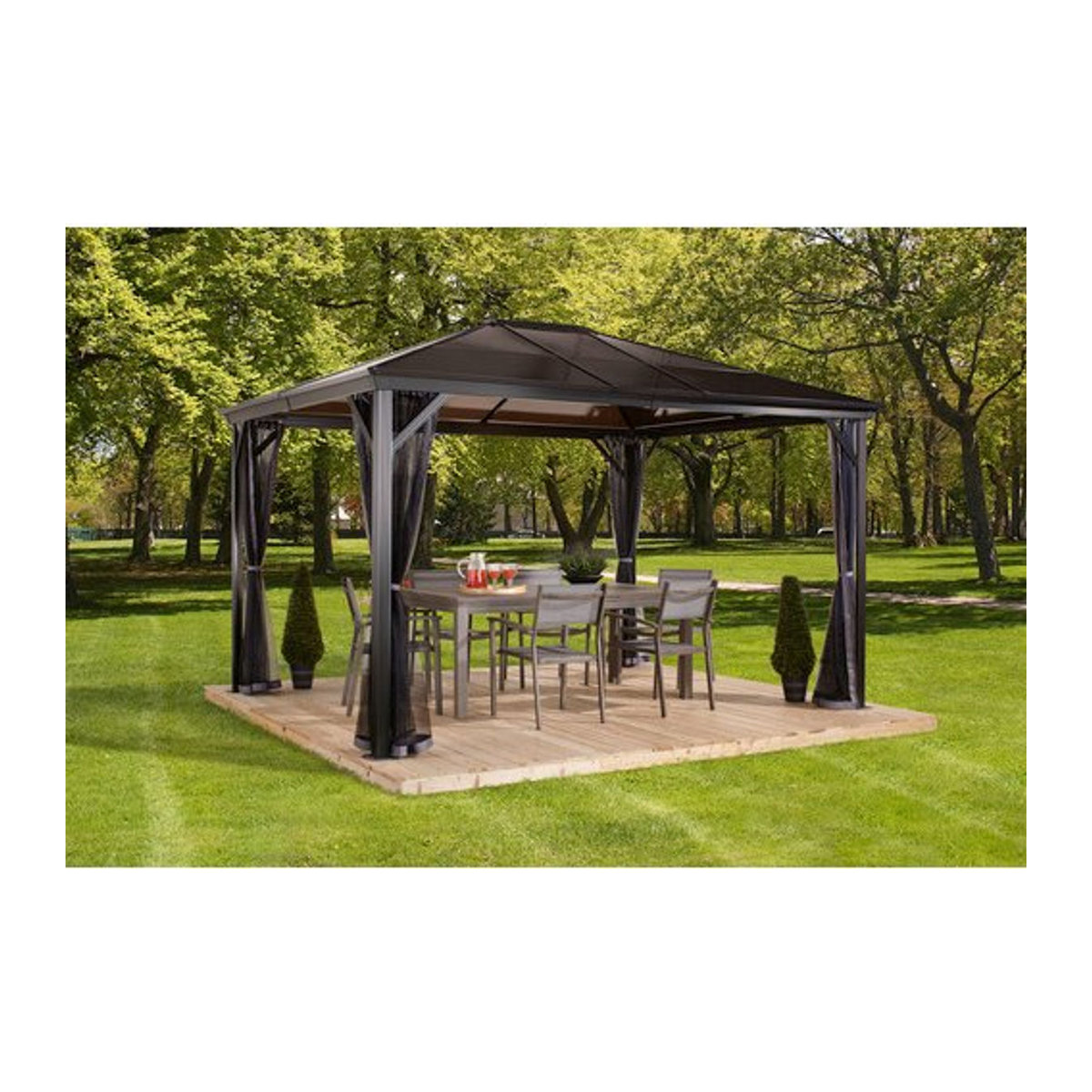 Sojag Pavillon Verona modern aus Aluminium und Polycarbonat in Anthrazit und Grau B/H/T: 423 x 261 x 298 cm - Bild 1