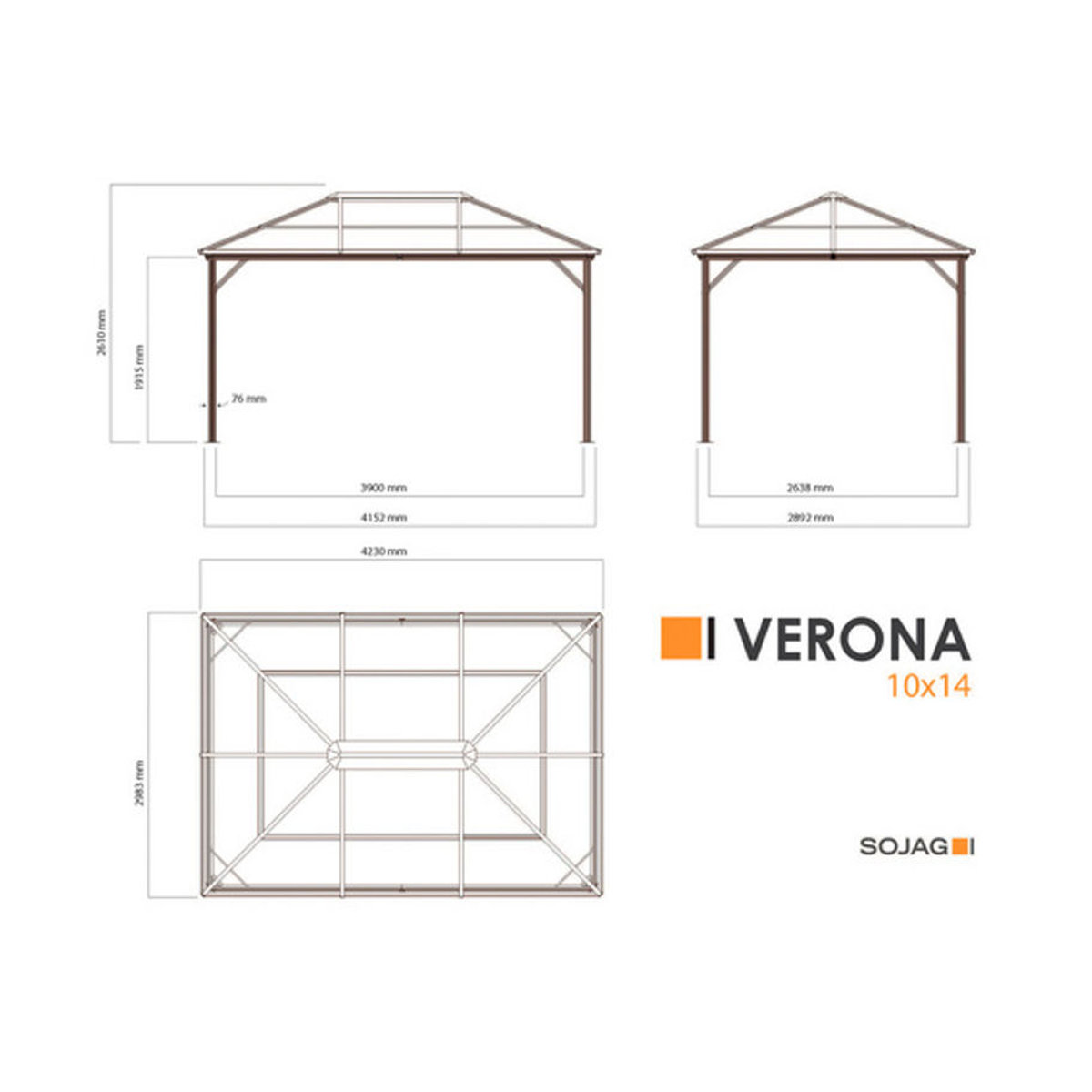 Sojag Pavillon Verona modern aus Aluminium und Polycarbonat in Anthrazit und Grau B/H/T: 423 x 261 x 298 cm - Bild 2