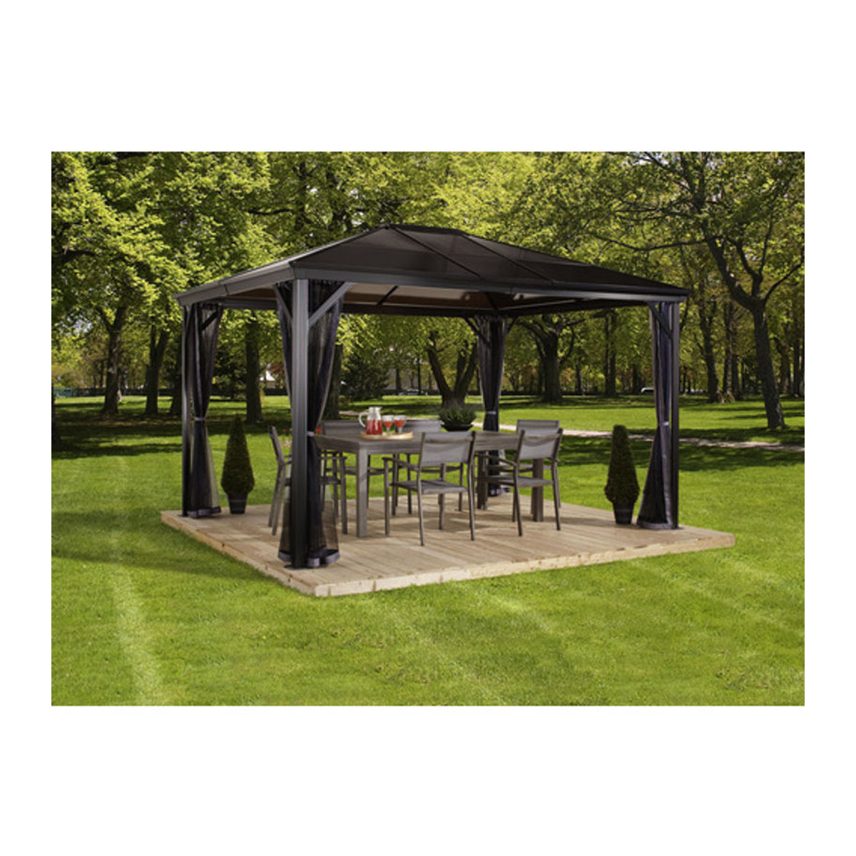 Sojag Pavillon Verona modern aus Aluminium und Polycarbonat in Anthrazit und Grau B/H/T: 423 x 261 x 298 cm - Bild 4