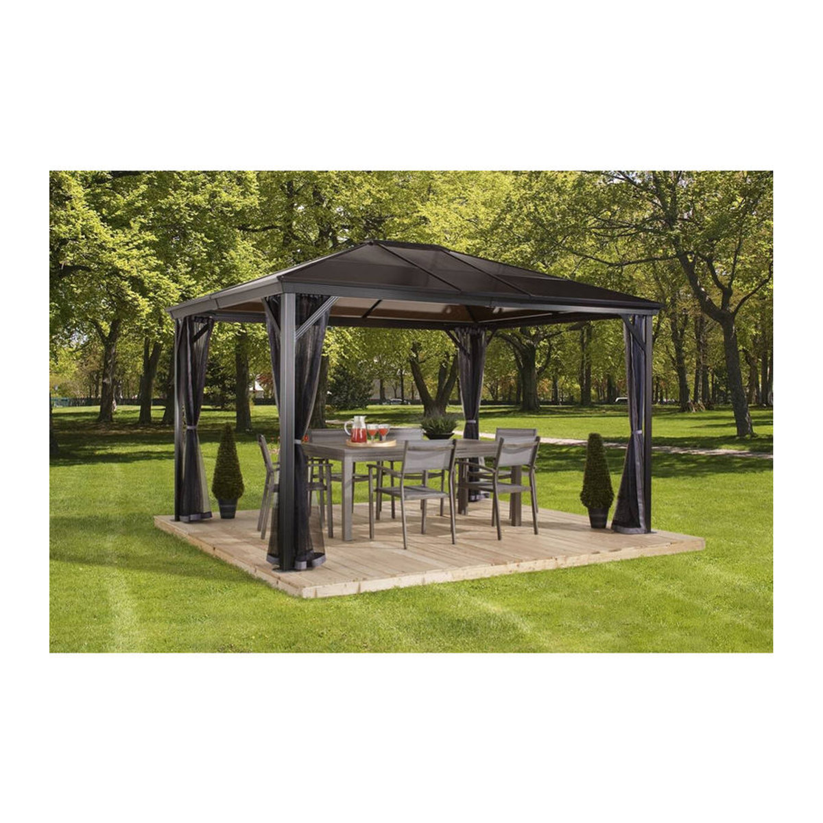 Sojag Pavillon Verona modern aus Aluminium und Polycarbonat in Anthrazit und Grau B/H/T: 423 x 261 x 298 cm - Bild 6