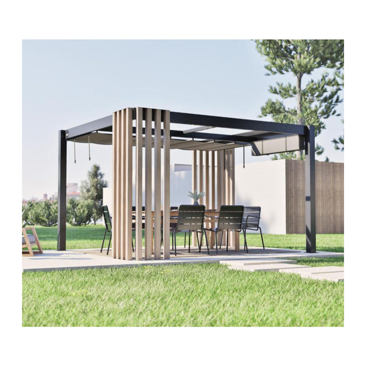 Sojag Pergola Lito 1012 mit Sonnensegel in Schwarz-Grau Anthrazit B: 378,5 cm, T: 302,3 cm, H: 234,5 cm - Bild 2