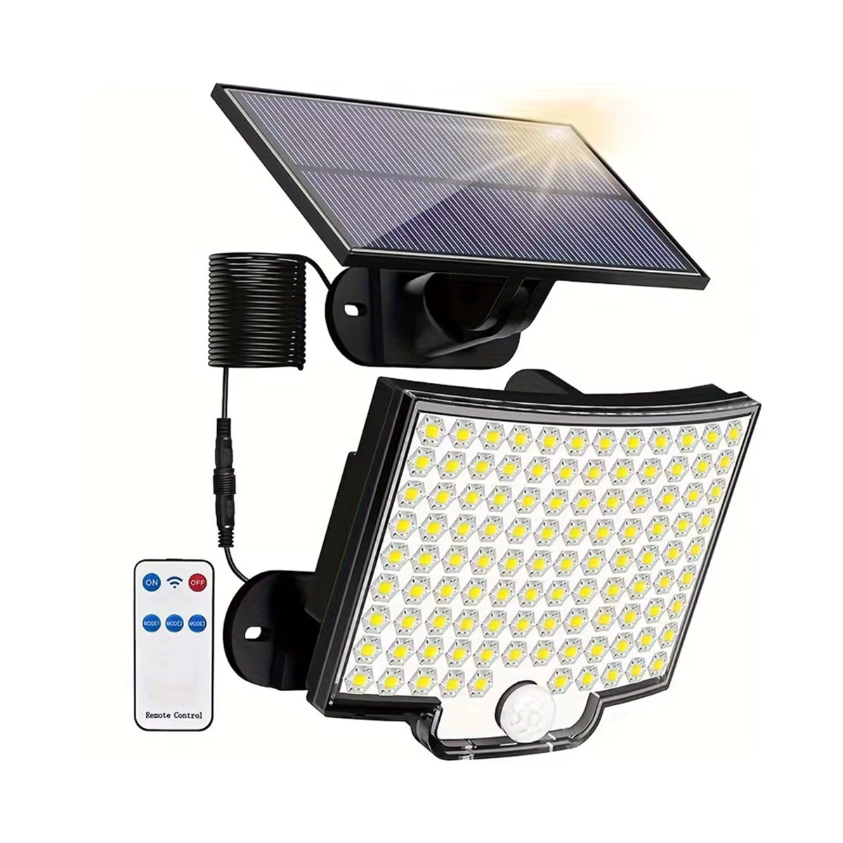 Solar Außen LED Flutlicht mit Motion Sensor und Fernbedienung, wasserdichter Außenstrahler in Schwarz für Garten, Terrasse und Garage - Bild 7
