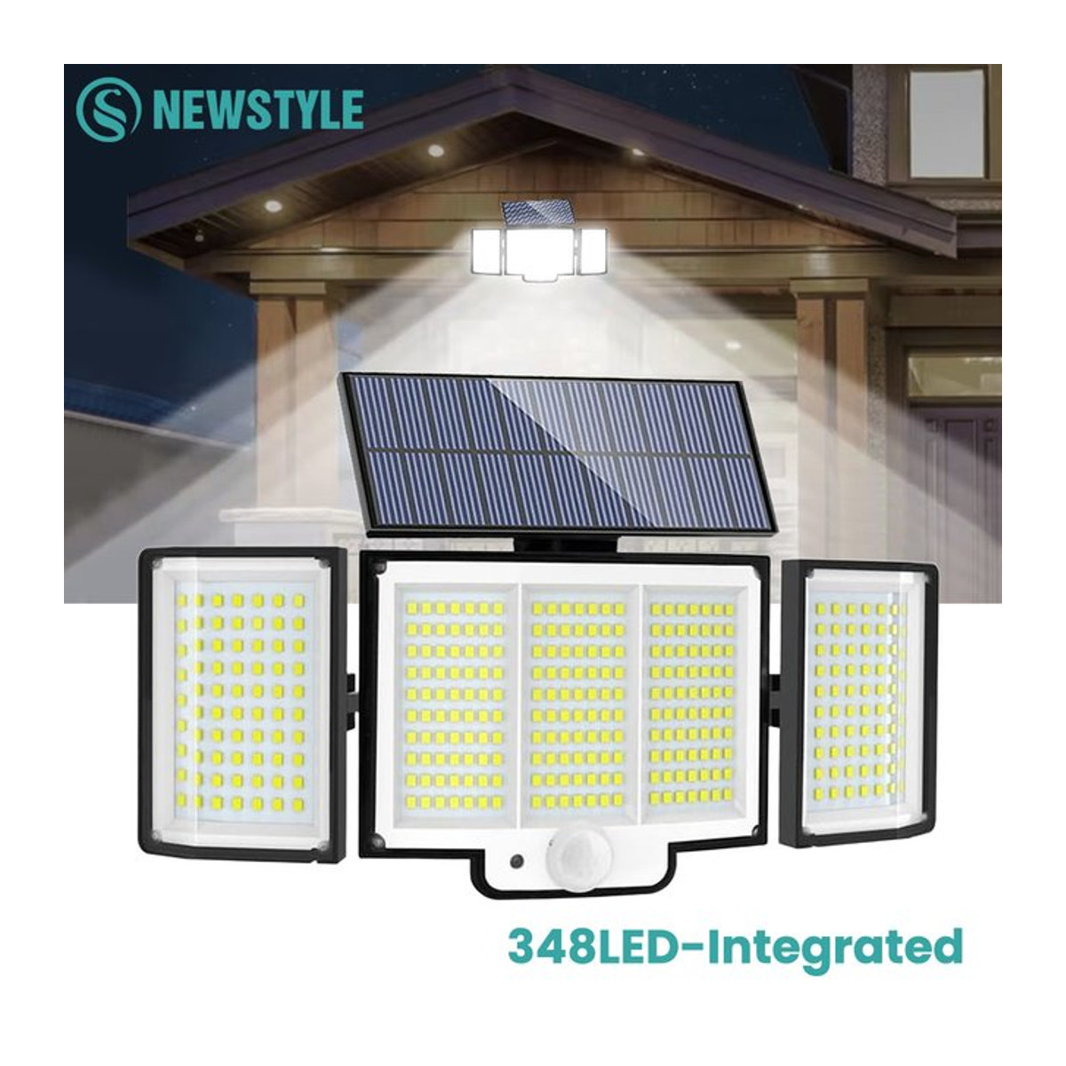 Solar-Außenleuchten mit Bewegungssensor und Fernbedienung, IP65 wasserdichte LED Sicherheits-Flutlicht Wandlampe in Schwarz - Bild 1