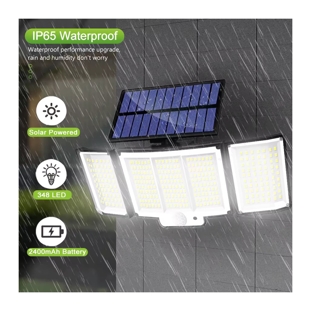 Solar-Außenleuchten mit Bewegungssensor und Fernbedienung, IP65 wasserdichte LED Sicherheits-Flutlicht Wandlampe in Schwarz - Bild 2