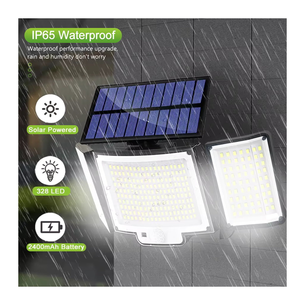 Solar-Außenleuchten mit Bewegungssensor und Fernbedienung, IP65 wasserdichte LED Sicherheits-Flutlicht Wandlampe in Schwarz - Bild 6