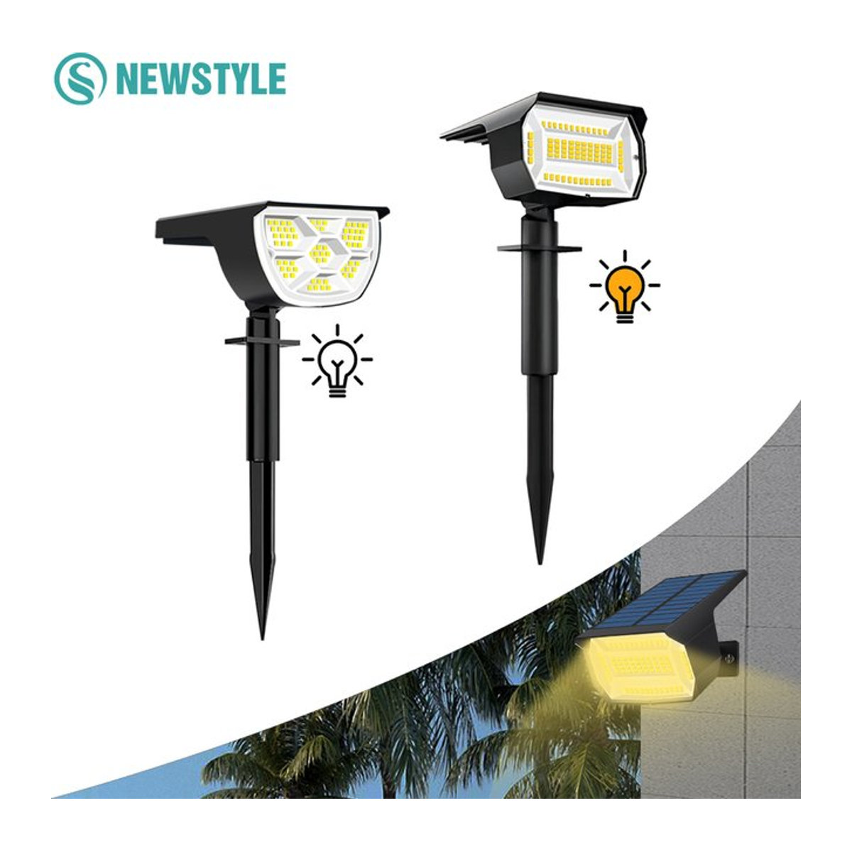 Solar Außenstrahler mit 68/72 LED und 3 Modi, wasserdichter Solar Spot Licht in Schwarz für Garten und Landschaft - Bild 1