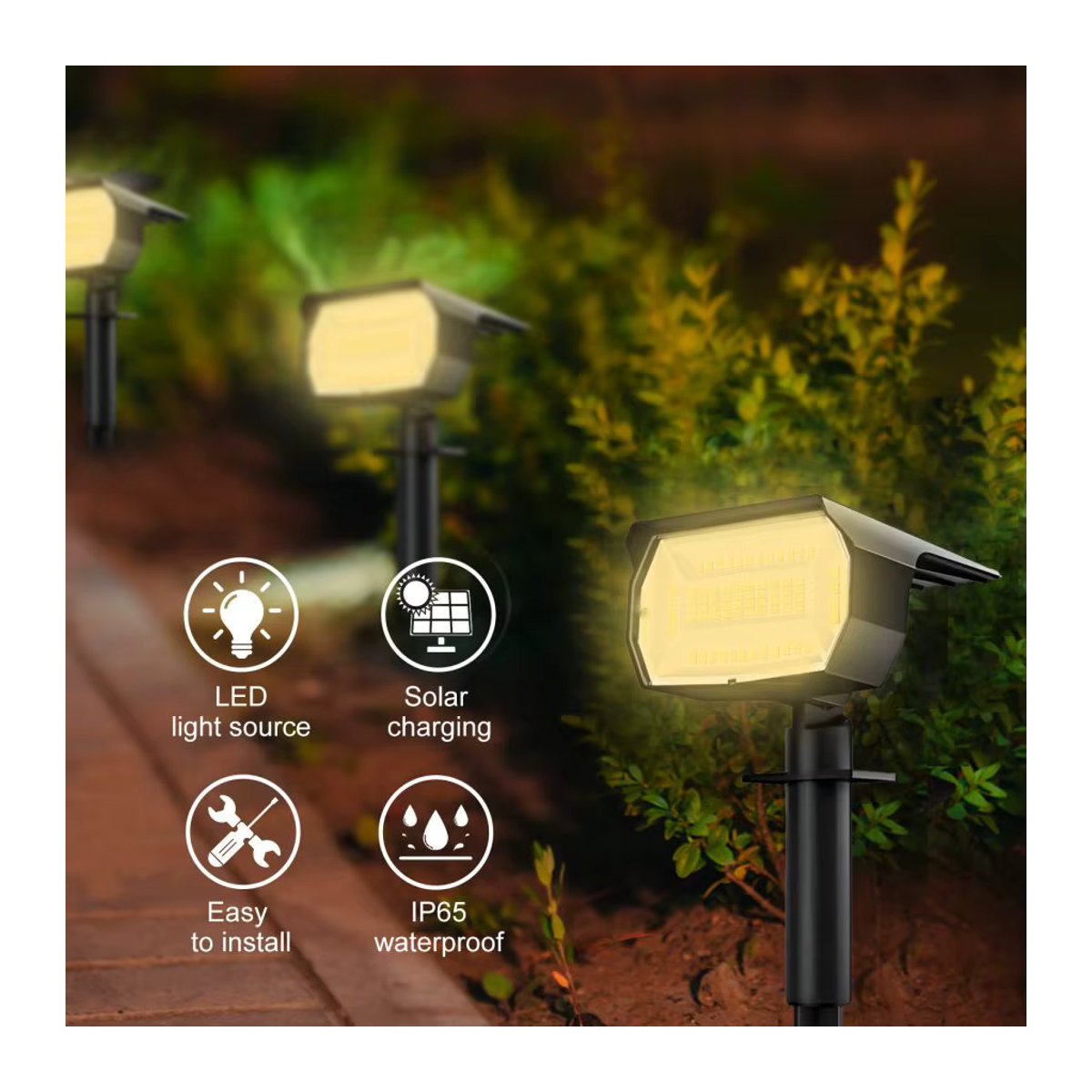 Solar Außenstrahler mit 68/72 LED und 3 Modi, wasserdichter Solar Spot Licht in Schwarz für Garten und Landschaft - Bild 2