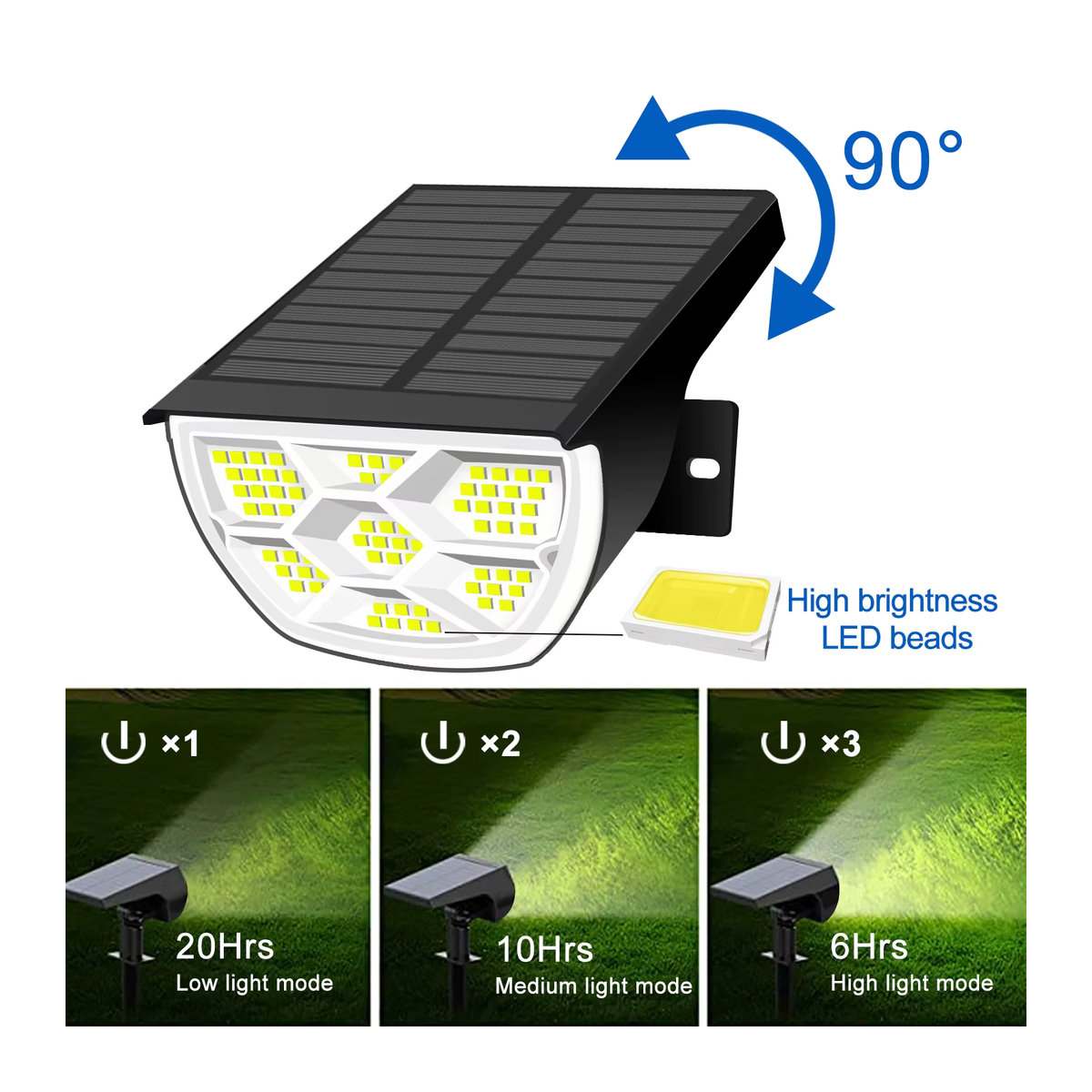 Solar Außenstrahler mit 68/72 LED und 3 Modi, wasserdichter Solar Spot Licht in Schwarz für Garten und Landschaft - Bild 5