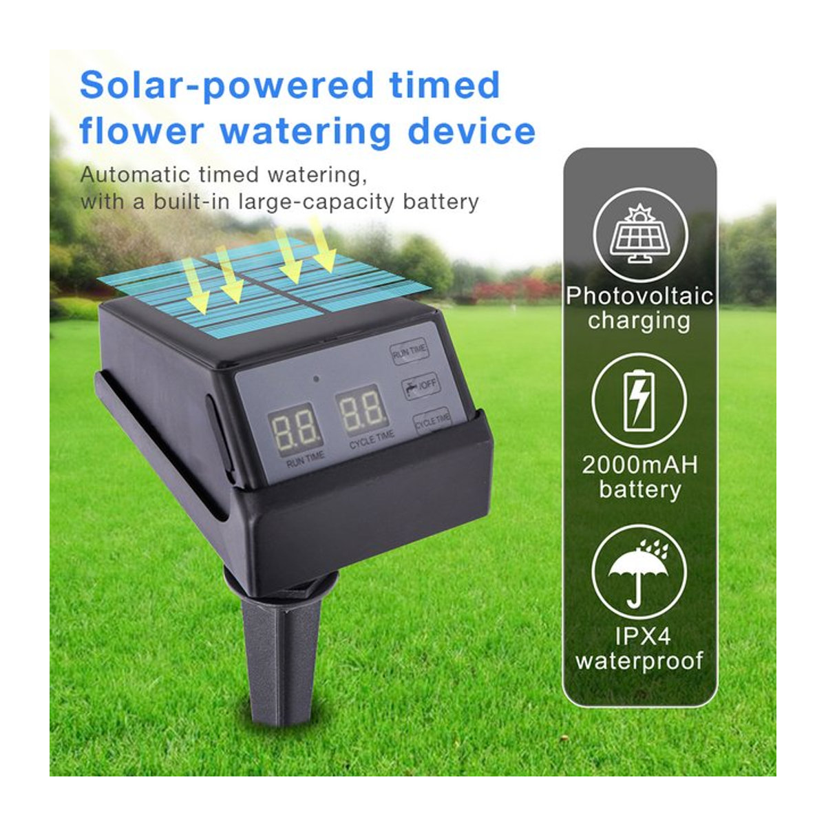 Solar Automatisches Bewässerungssystem mit Tropfbewässerung und Wasserpumpe, LCD-Steuerung, Schwarz, 2000 mAh Akku - Bild 1