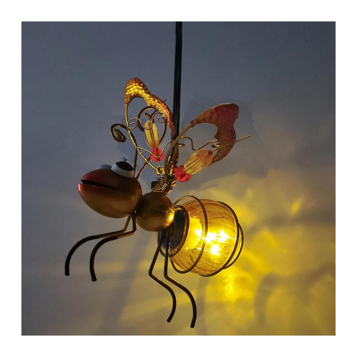 Solar Bienen und Libellen Laterne aus Metall mit LED für die Garten Dekoration in Gold und Bunt - Bild 1
