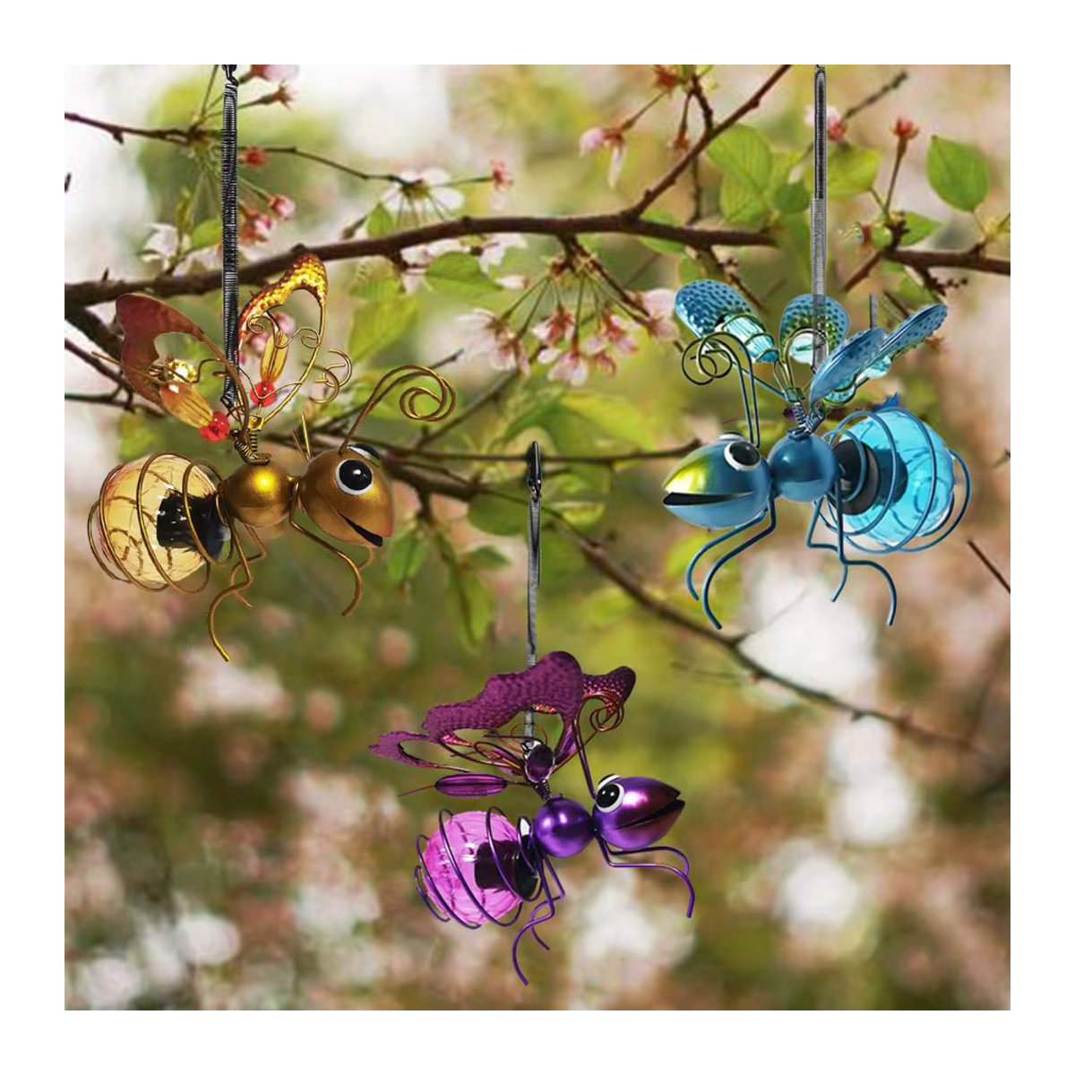 Solar Bienen und Libellen Laterne aus Metall mit LED für die Garten Dekoration in Gold und Bunt - Bild 2