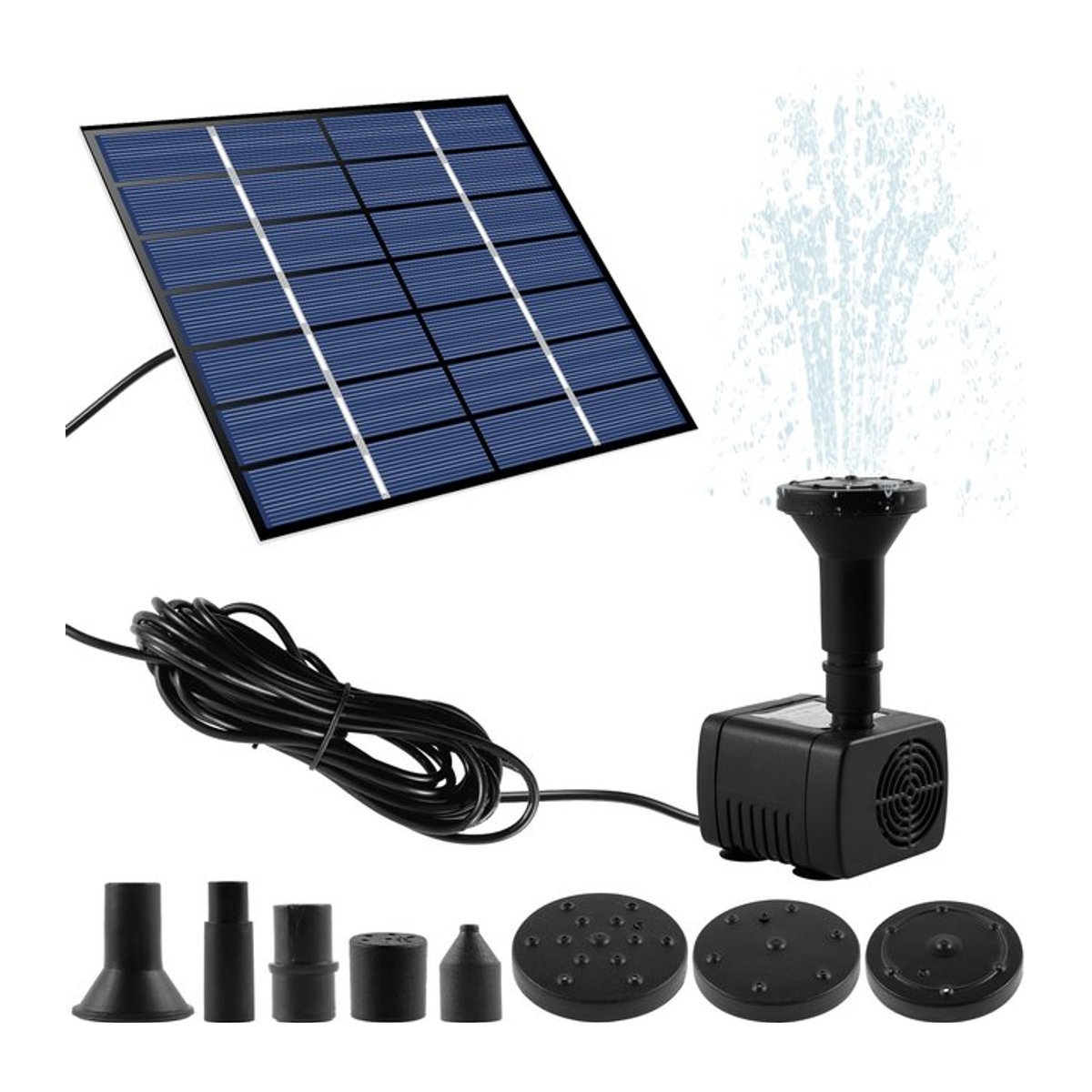 Solar Brunnen Kit mit 1,4 W Solar-Wasserpumpe und 5 Düsen für Garten, Teich und Vogelbad, Schwarz, Kunststoff - Bild 1