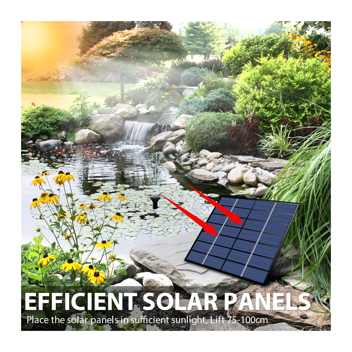 Solar Brunnen Kit mit 1,4 W Solar-Wasserpumpe und 5 Düsen für Garten, Teich und Vogelbad, Schwarz, Kunststoff - Bild 4