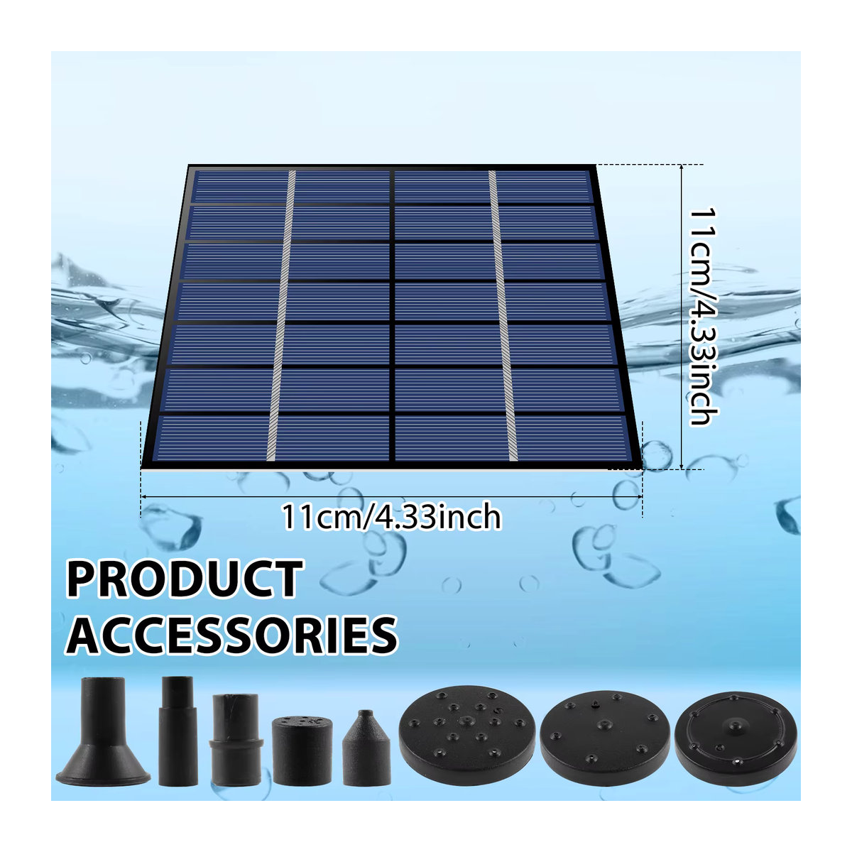 Solar Brunnen Kit mit 1,4 W Solar-Wasserpumpe und 5 Düsen für Garten, Teich und Vogelbad, Schwarz, Kunststoff - Bild 6