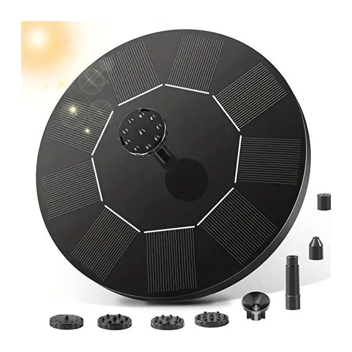 Solar-Brunnenpumpe mit 9 Düsen für Vogelbad, Teich, Garten und Aquarium in Schwarz, Durchmesser: 13 cm, 16 cm oder 18 cm - Bild 1