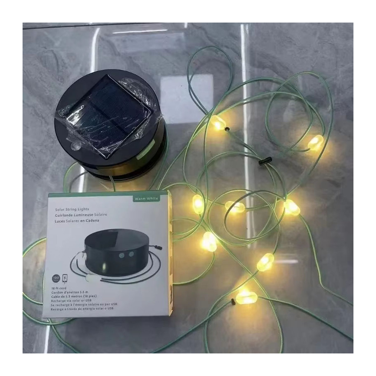 Solar-Camping-Lichterkette mit 20 LEDs in Schwarz, 5,5 Meter wasserdichte LED-Lichterkette mit Powerbank-Funktion und verschiedenen Lichtmodi - Bild 3