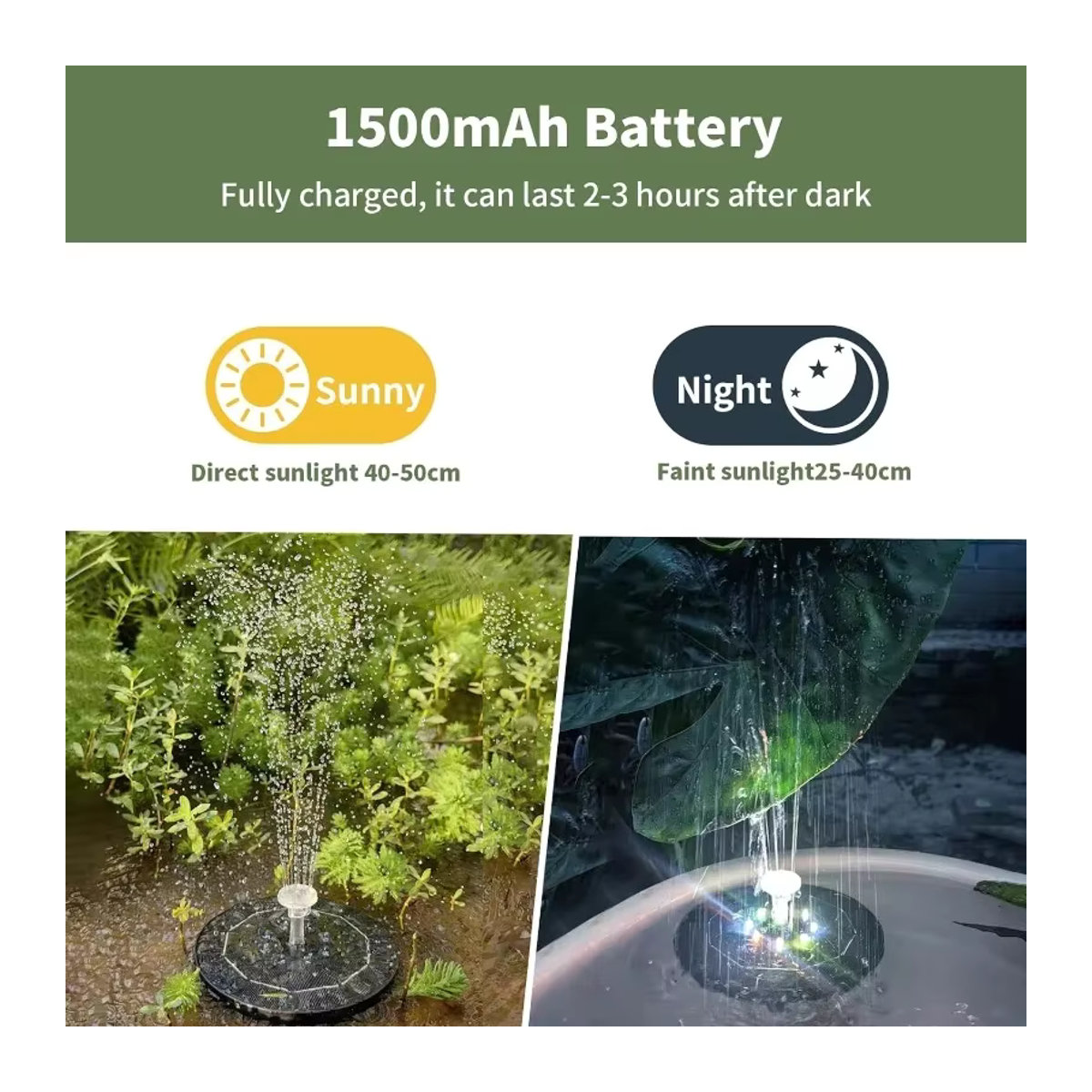 Solar-Drehbrunnen mit 7 LED-Lichtern und 6 Düsen, Solar-Wasserpumpe 3W für Garten und Vogelbad, Schwarz aus Kunststoff - Bild 2