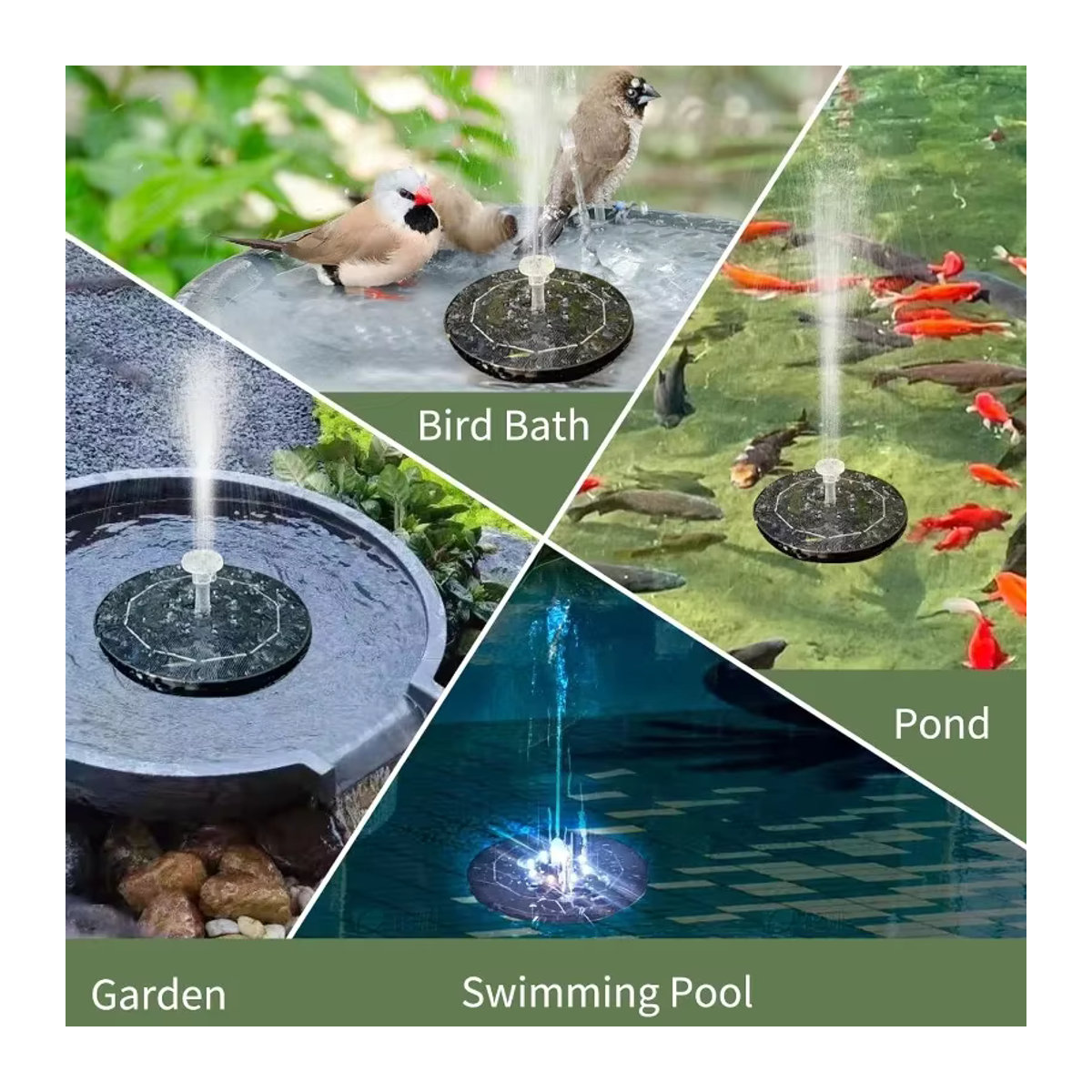 Solar-Drehbrunnen mit 7 LED-Lichtern und 6 Düsen, Solar-Wasserpumpe 3W für Garten und Vogelbad, Schwarz aus Kunststoff - Bild 5