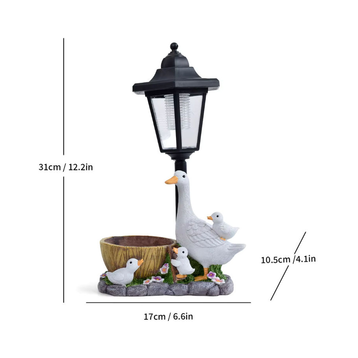 Solar Ente LED Nachtlicht aus Kunstharz in Weiß als dekorative Garten Skulptur und Außenbeleuchtung - Bild 4