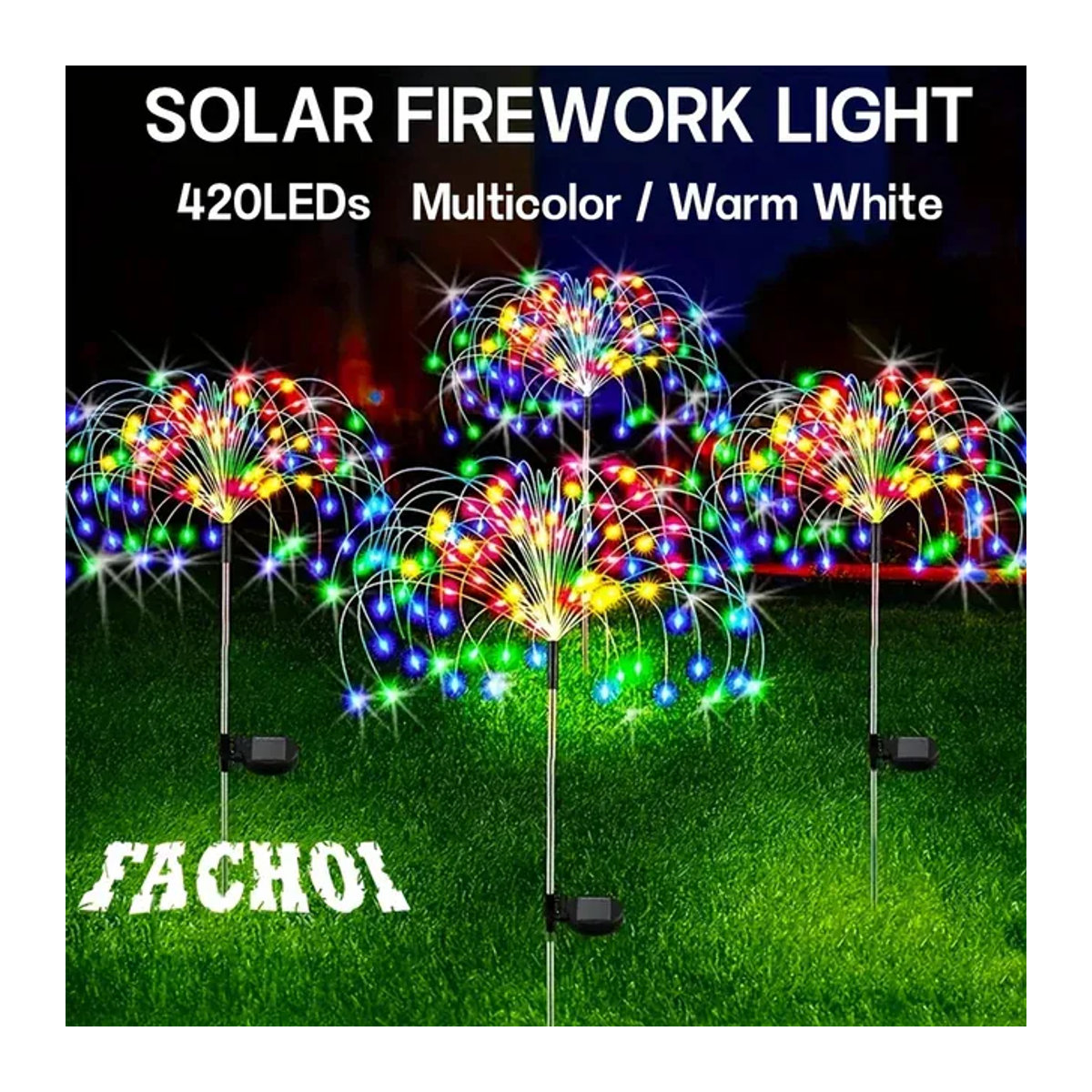 Solar-Feuerwerkslichter mit 420 LEDs und 8 Modi, mehrfarbig und warmweiß, IP65 wasserdichte Solarleuchte für Garten, Terrasse und Dekoration - Bild 1