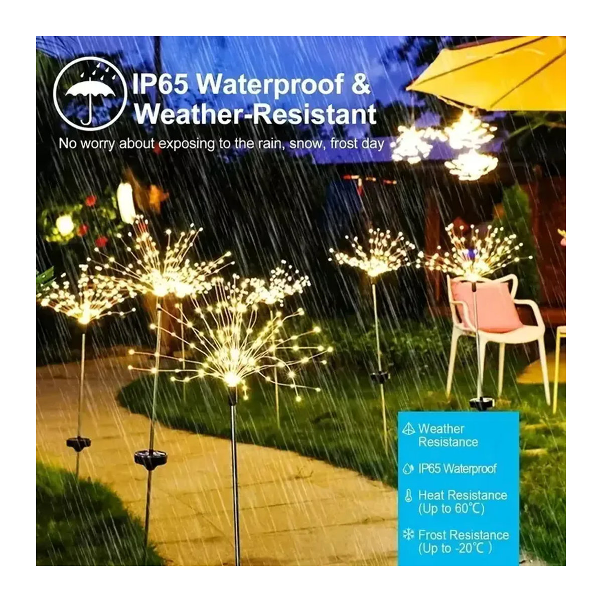 Solar-Feuerwerkslichter mit 420 LEDs und 8 Modi, mehrfarbig und warmweiß, IP65 wasserdichte Solarleuchte für Garten, Terrasse und Dekoration - Bild 2