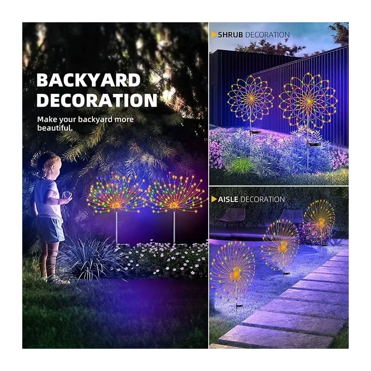 Solar Firework Light LED Solarleuchte mit 8 Lichtmodi und 3 Farben, wasserfest für den Außenbereich, bunt - Bild 4