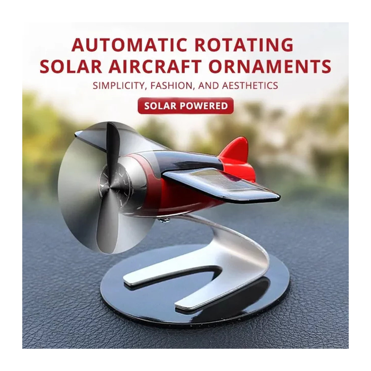 Solar Flugzeug Auto Dekoration Rot als kreatives Desktop Ornament aus Kunststoff für dein Fahrzeug oder Schreibtisch - Bild 1