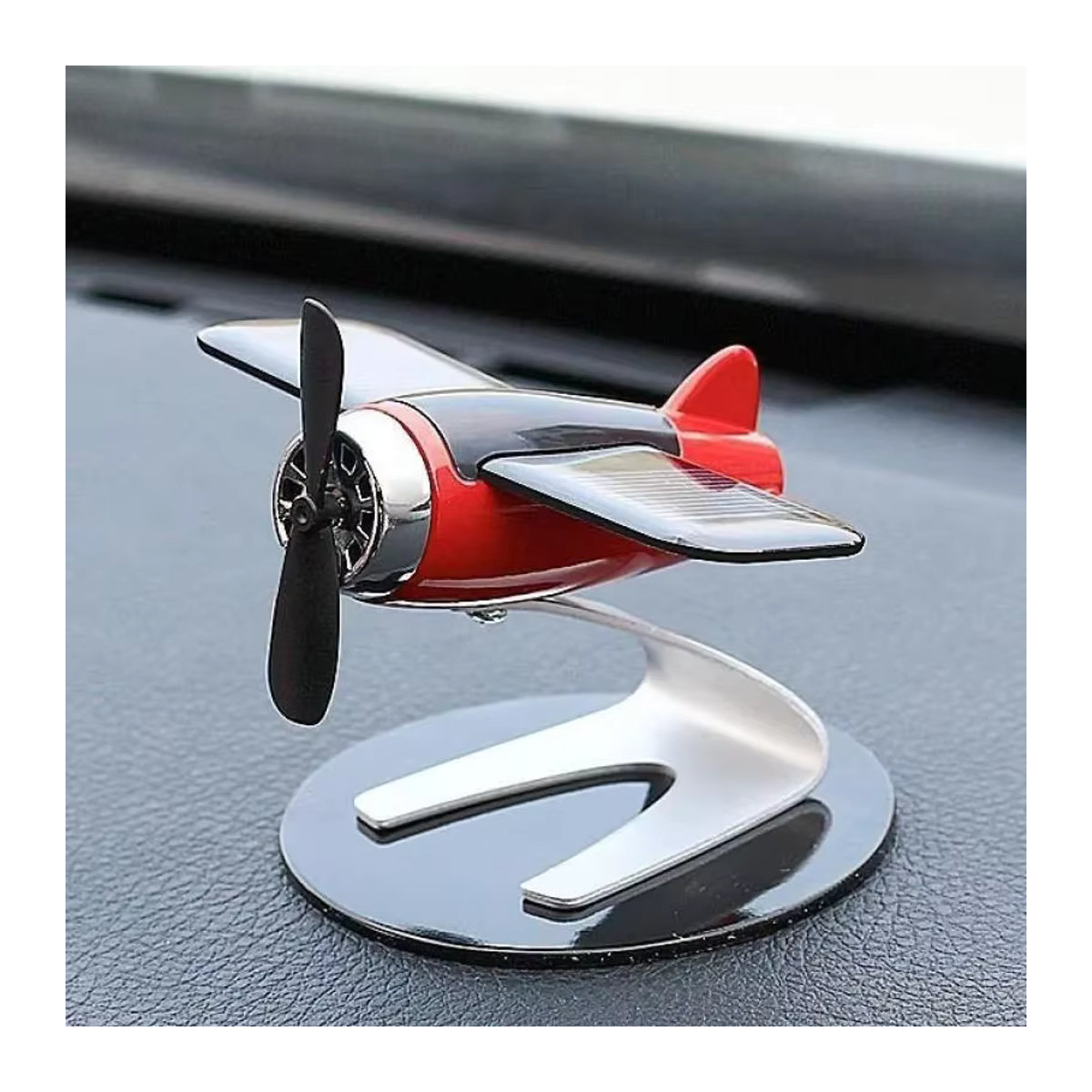 Solar Flugzeug Auto Dekoration Rot als kreatives Desktop Ornament aus Kunststoff für dein Fahrzeug oder Schreibtisch - Bild 4
