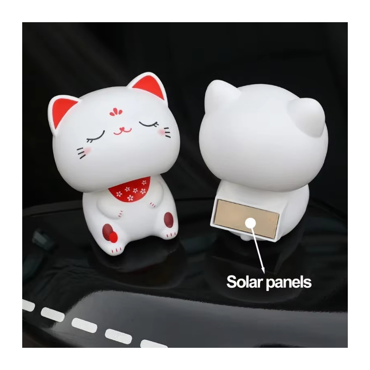 Solar-Glückskatze Auto-Ornament in Weiß für das Dashboard und die Mittelkonsole als dekoratives Zubehör - Bild 2