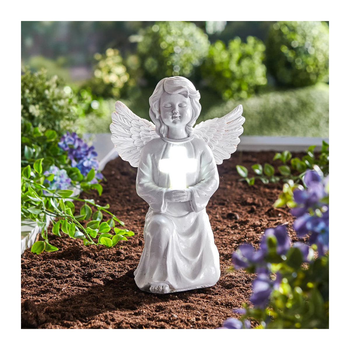 Solar-Grabengel Beatrice mit integrierter LED-Solarleuchte von viva domo in Weiß - Bild 2