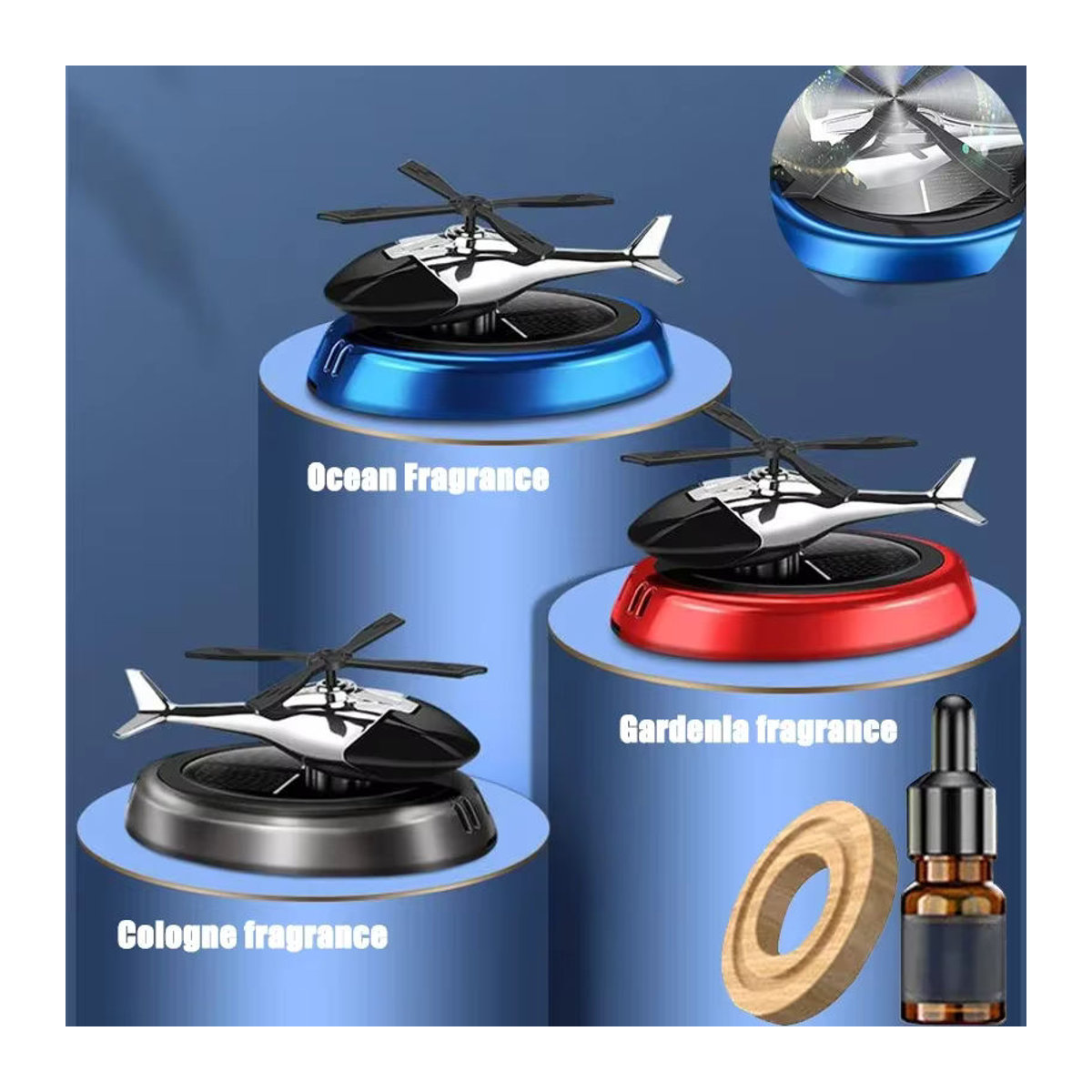 Solar Hubschrauber Auto Lufterfrischer mit rotierenden Propellern als Aroma Diffusor und Dekoration in Mehrfarbig - Bild 6