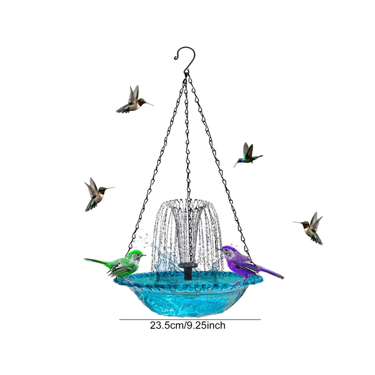 Solar-Kaskadenbrunnen mit blauem Glasbecken als solarbetriebenes Vogelbad für Wildvögel und Kolibris - Bild 6
