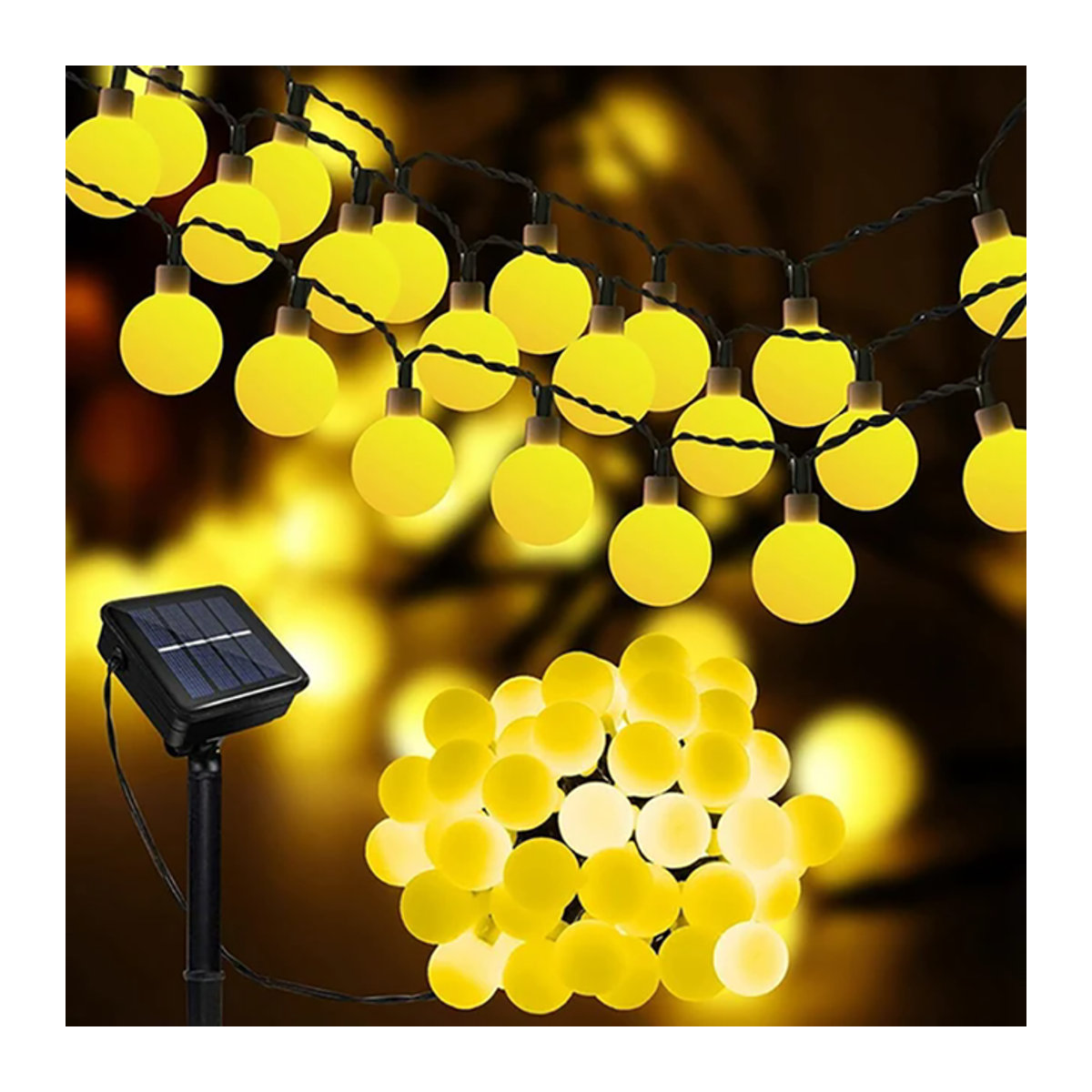 Solar LED Globus Lichterkette mit 8 Modi, wasserdichte Solarleuchte in Gelb für Garten und Außenbereich - Bild 1