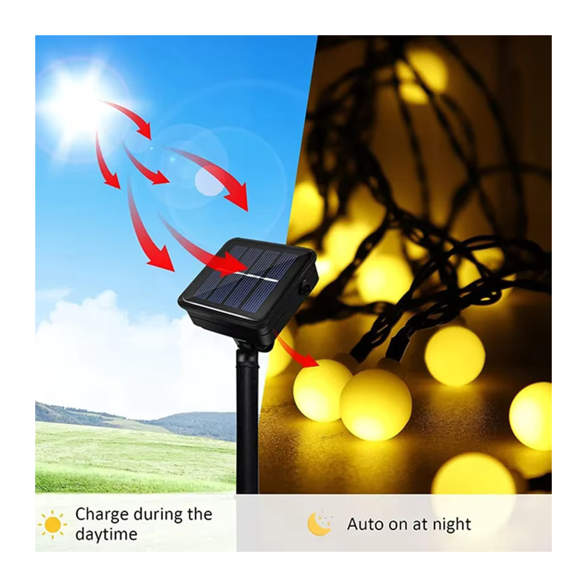 Solar LED Globus Lichterkette mit 8 Modi, wasserdichte Solarleuchte in Gelb für Garten und Außenbereich - Bild 4