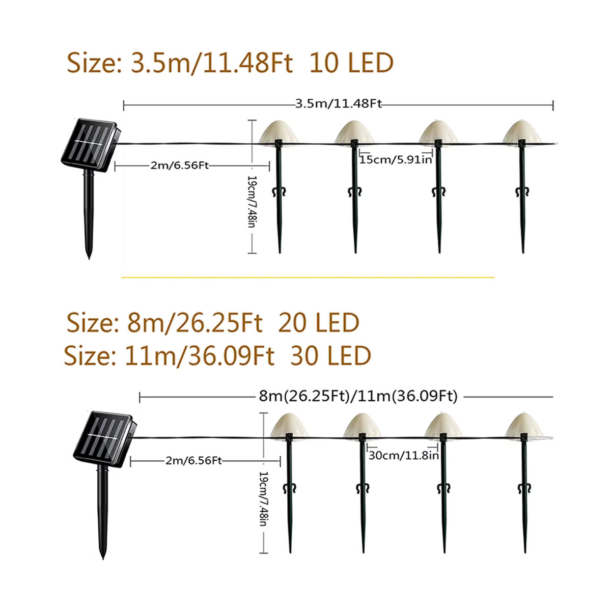 Solar LED Lichterkette in Pilz-Optik für Garten und Terrasse, Schwarz - Bild 2