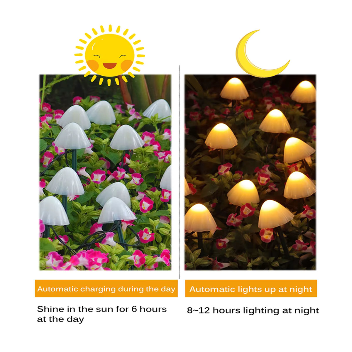 Solar LED Lichterkette in Pilz-Optik für Garten und Terrasse, Schwarz - Bild 3
