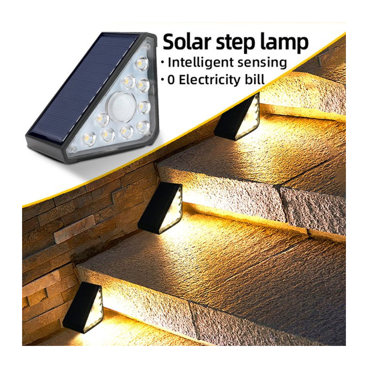 Solar-LED-Treppenleuchte in Dreiecksform für Außenbereich und Garten, Schwarz, minimalistisches Design - Bild 1
