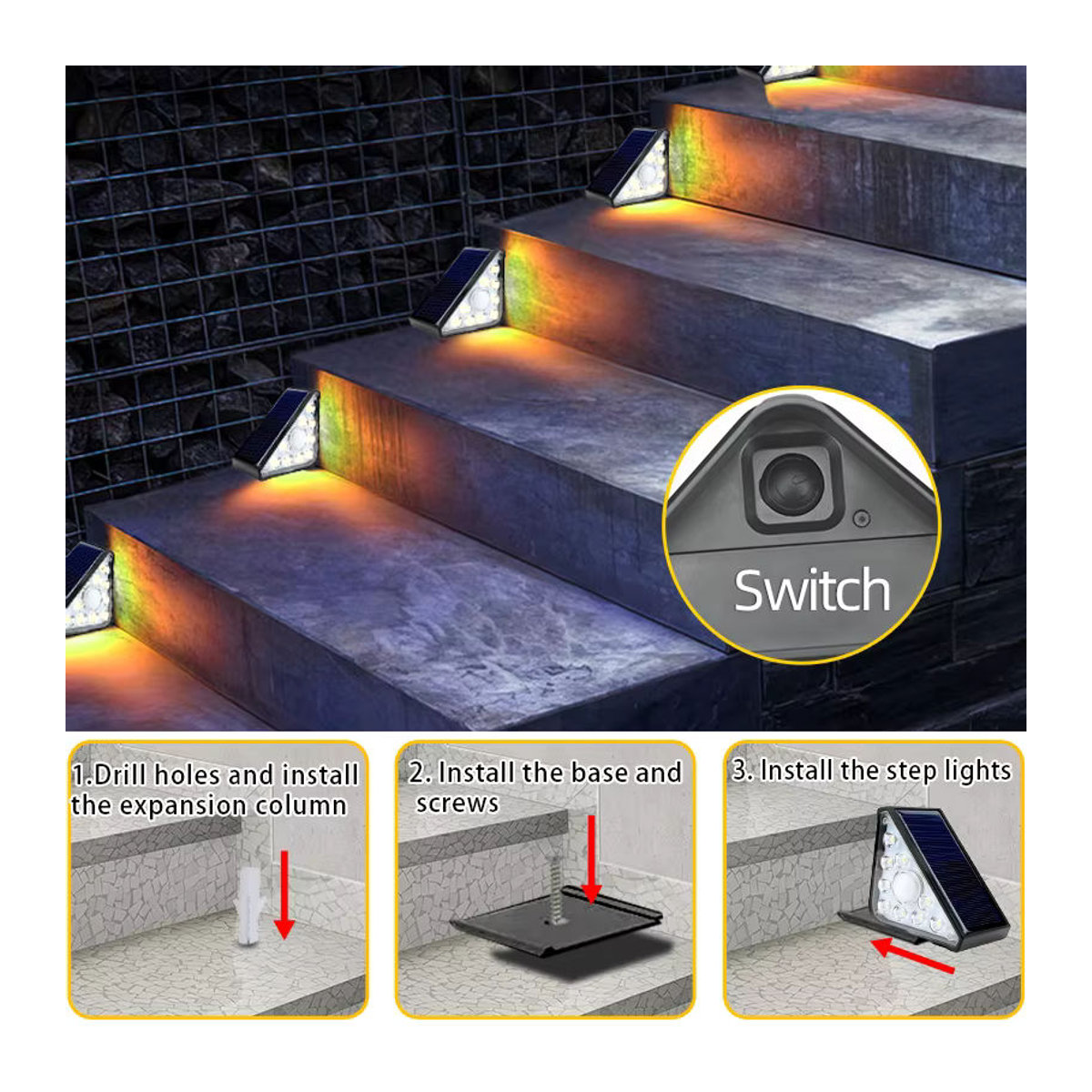 Solar-LED-Treppenleuchte in Dreiecksform für Außenbereich und Garten, Schwarz, minimalistisches Design - Bild 4