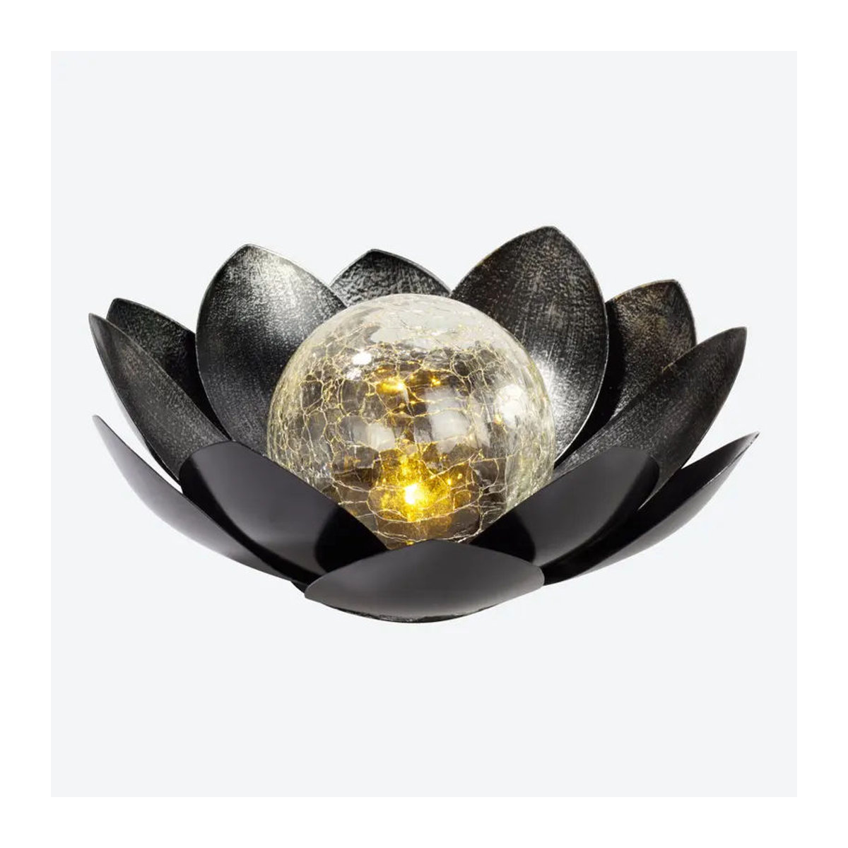 Solar-Leuchte Lotus aus Metall und Glas in Schwarz mit warmweißem LED-Licht, Durchmesser: 27 cm - Bild 2